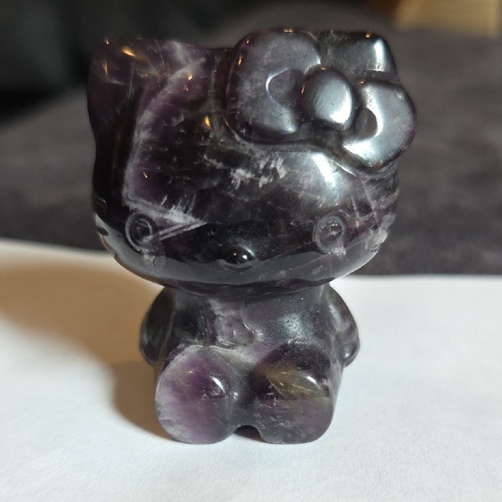 Purple Fluorite Crystal Hello Kitty